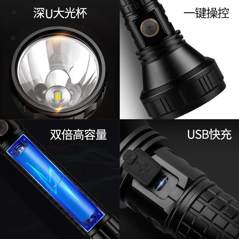 Linterna de luz fuerte, luz LED de concentración de alto brillo personalizada T40 linterna de detección de largo alcance recargable para exteriores