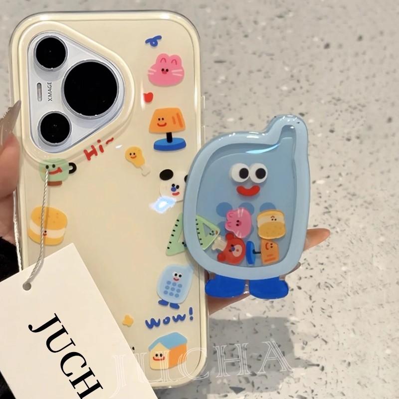 Aplicable a la caja de teléfono móvil HUAWEI pura70 dibujos animados nuevo HUAWEI p60pro con soporte de flores para el teléfono shaking música