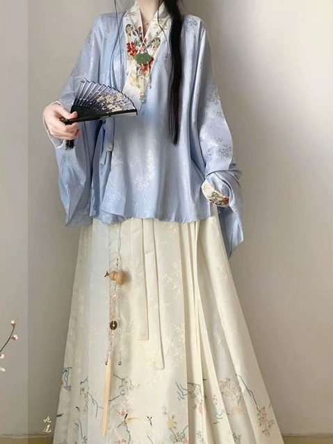 Lingling Yuming Ming Dynasty han dynasty женская короткая рубашка в китайском стиле с перекрестным воротником и юбкой с лошадиной мордой, весенний стиль