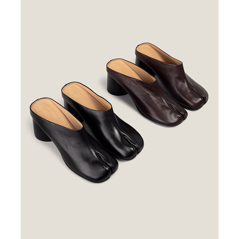 Soft Leather Version~Vintage Distressed Split-Toe Pig's Hoof Mules for Women, New Early Spring Style with Chunky Heels and Thick Soles, Shallow Slip-On Shoes for Outdoor Wear Soft Leather Version~Vintage Distressed Split-Toe Pig's Hoof Mules for Women, New Early Spring Style with Chunky Heels and Thick Soles, Shallow Slip-On Shoes for Outdoor Wear