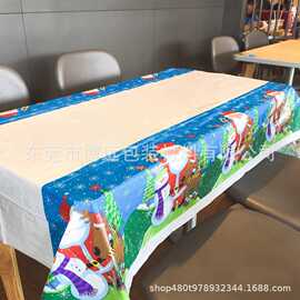 亚马逊2022新款圣诞派对桌布长方形PE塑料防水防油一次性桌布批发