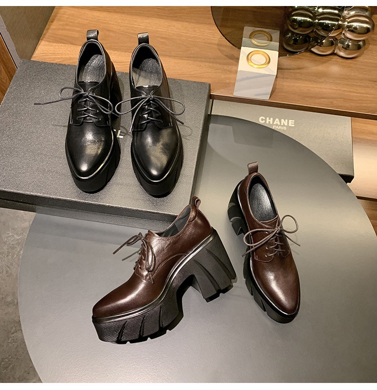 Giày loafer nữ đế xuồng cao gót buộc dây da bò thật — màu nâu chi tiết 12