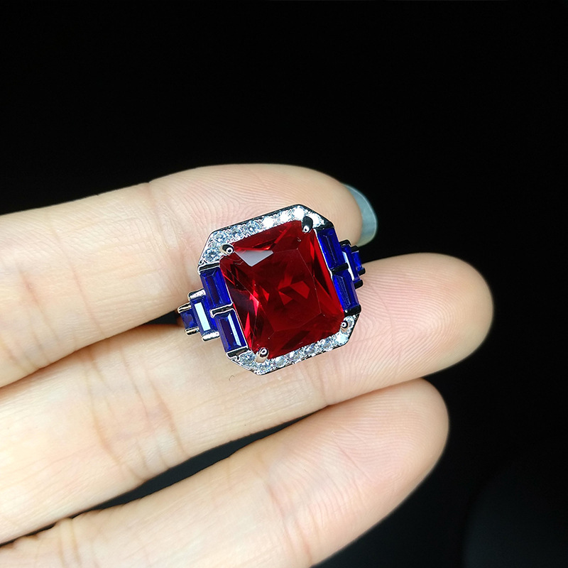 Retro Square Copper Plating Zircon Open Ring 1 Piece