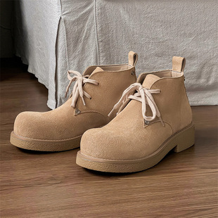Mickey Round Toe Martin Boots Men's 2024 New Thick Sole Increased Big Toe Derby Shoes Casual Workwear Shoes Men's Ankle Boots