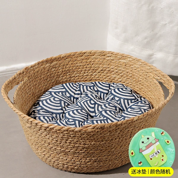 Original color rattan cat nest [free Japanese sleeping mat + cool ice mat]