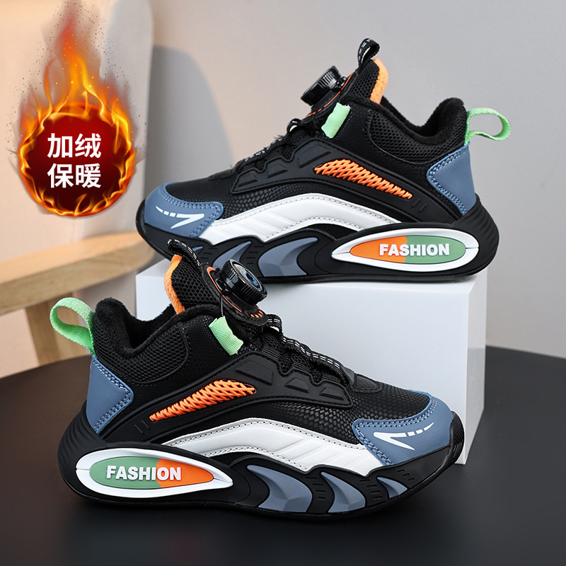 Zapatos para niños de invierno de algodón con velcro caliente botón giratorio zapatos deportivos para niños de baloncesto para niños de tamaño medio zapatos de algodón para niños