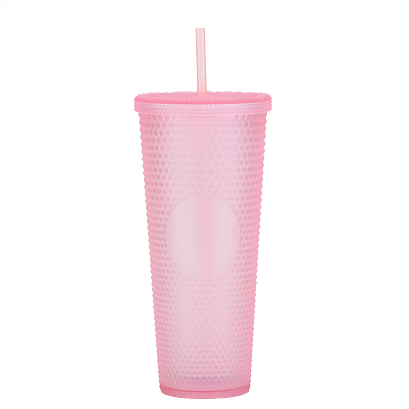 Suministro directo de fábrica de doble capa de paja de plástico taza de gran capacidad creativa 710ml taza Durian taza de mano portátil taza de diamante