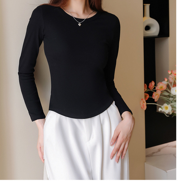 Camisa de fondo delgada para mujer otoño e invierno diseño irregular sentido de la camisa pequeña de estilo occidental terciopelo alemán cálido interior con camiseta de manga larga