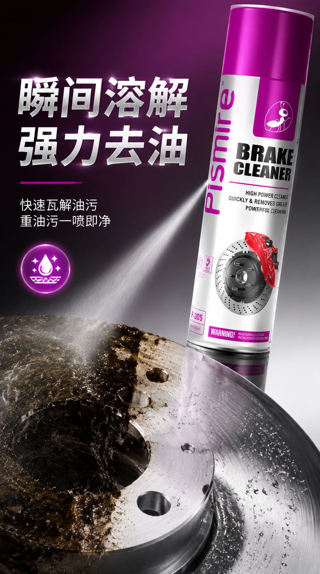 Brake Cleaner 650ml Car Brake Disc and Brake Pad Oil Removal and Stain Removal Wheel Hub Brake Dust Cleaning Agent