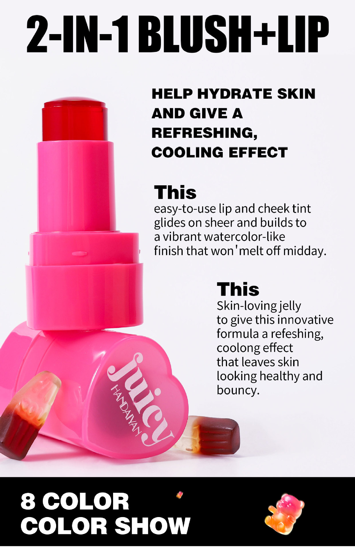 Cross-border Blush Stick: Moisturizing and long-lasting, jelly-like texture HANDAIYAN Matte 9-color heart-shaped Jelly Blush stick undefined
