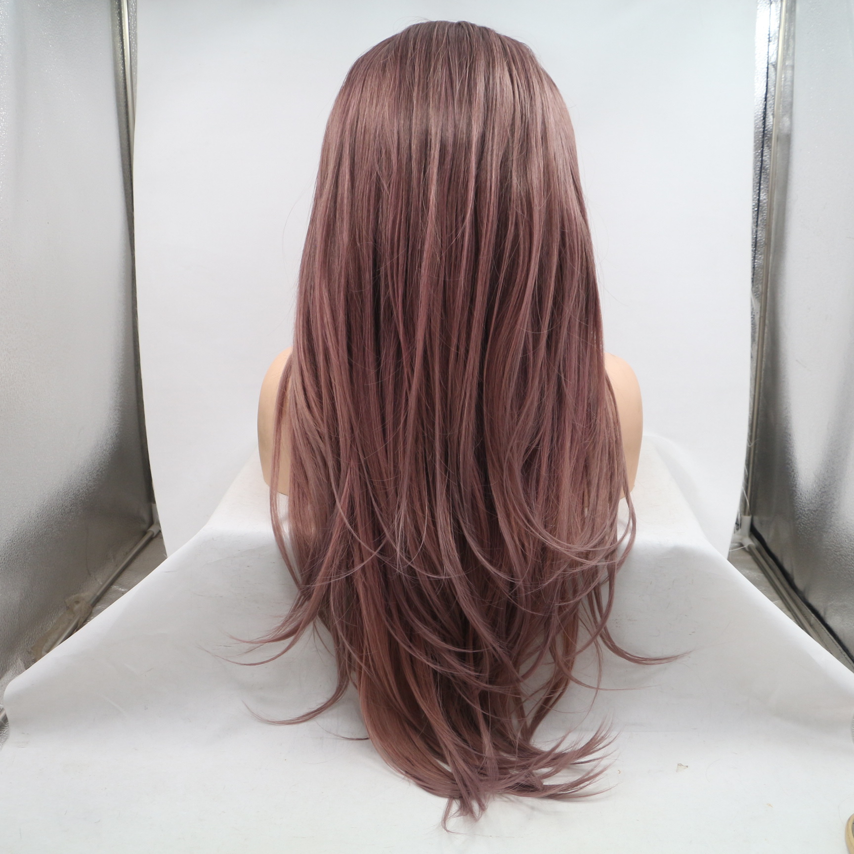 NUEVO LOOK Peluca de encaje delantera europea y americana, cabello femenino rojo, marrón, cabello liso de longitud media, seda mate de alta temperatura, fibra química