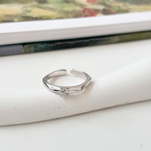 咔诗特韩国韩版S925纯银时尚流线锆石个性气质潮流开口戒指戒子女