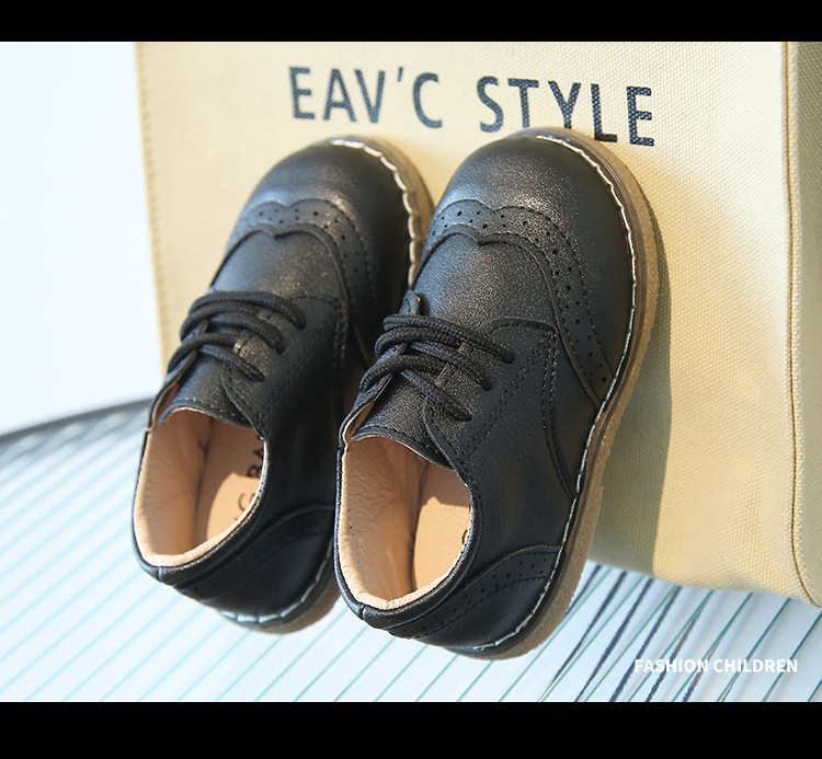 British style block sent with shoelaces, boys leather soft soled baby single shoes, spring and autumn children's shoes_voghion.com