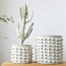 侘寂風復古白色客廳落地水泥大花盆創意設計綠植盆栽立體珠點樹盆