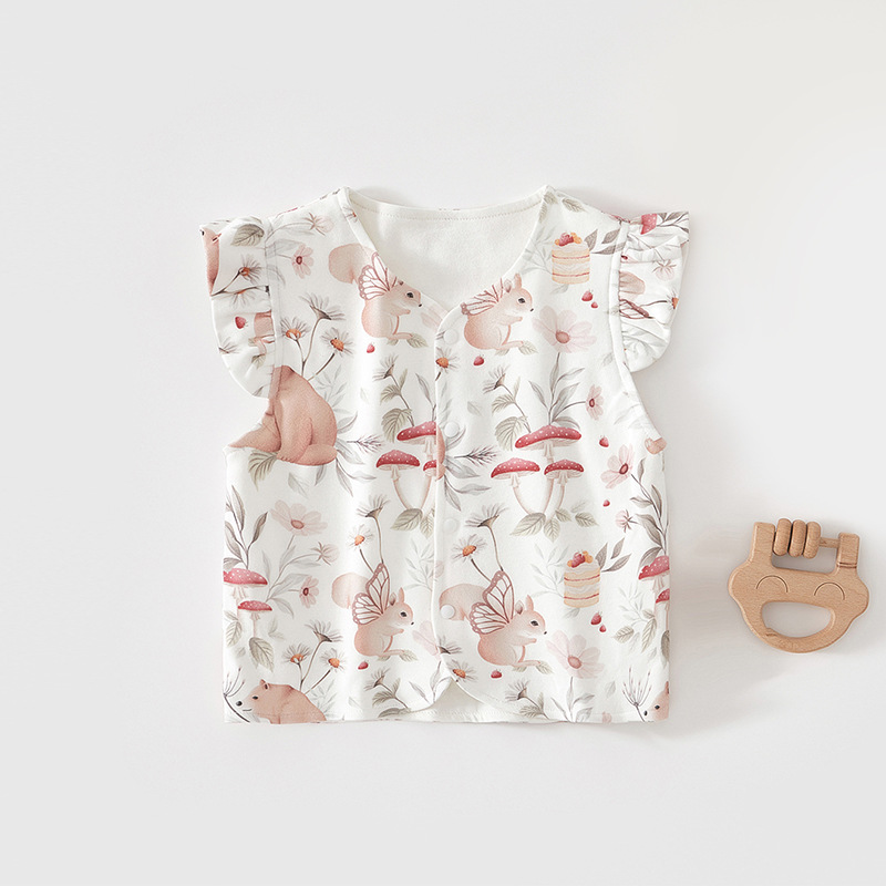 Chaleco de bebé recién nacido primavera y otoño ropa de bebé vestido de hombro de otoño chaleco de doble capa de algodón vestido con clip de caballo para mujeres