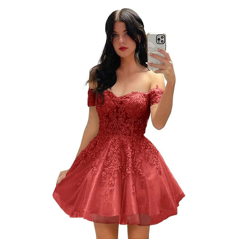Vestido de noche corto de graduación para mujer, estilo A-line, novedad 2026, vestido de cóctel con hombros descubiertos, estilo princesa, suministro transfronterizo