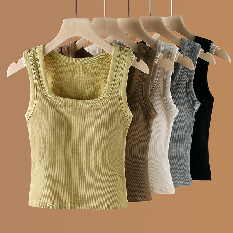 Otoño e Invierno cuello cuadrado hilo cepillado chaleco térmico de las mujeres de pecho fijo almohadilla interior desgaste Delgado engrosada bottoming térmica superior de las mujeres