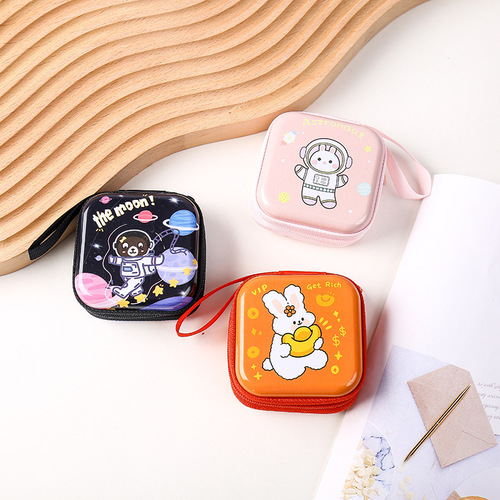 New astronaut tinplate square coin purse children's coin zipper portable storage bag little girl zipper bag