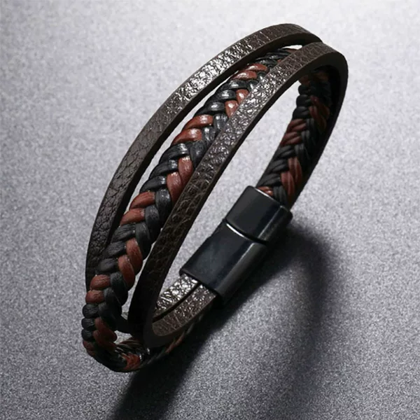Amazon Hot Selling Men's Multi-layer Hand-woven Bracelet Cross-border Fashion Jewelry Leather Magnetic Buckle Vintage Bracelet