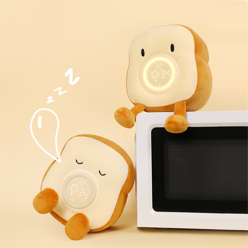 ぬいぐるみトースト目覚まし時計ランプusb充電携帯電話スタンド調光小夜灯寝室ベッドサイド添寝led定時灯|undefined