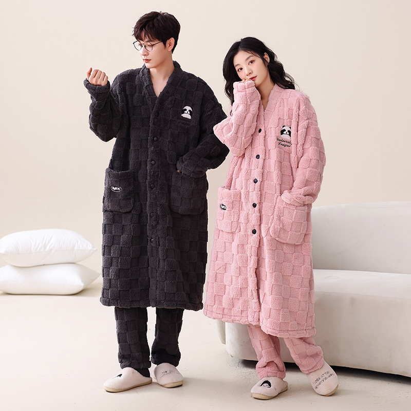 Paar Pyjamas Damen Robe Winter Korallen Fleece dick Langarm Live-Übertragung heißer Stil große Größe Cartoon Herren Home Kleidung Set_voghion.com