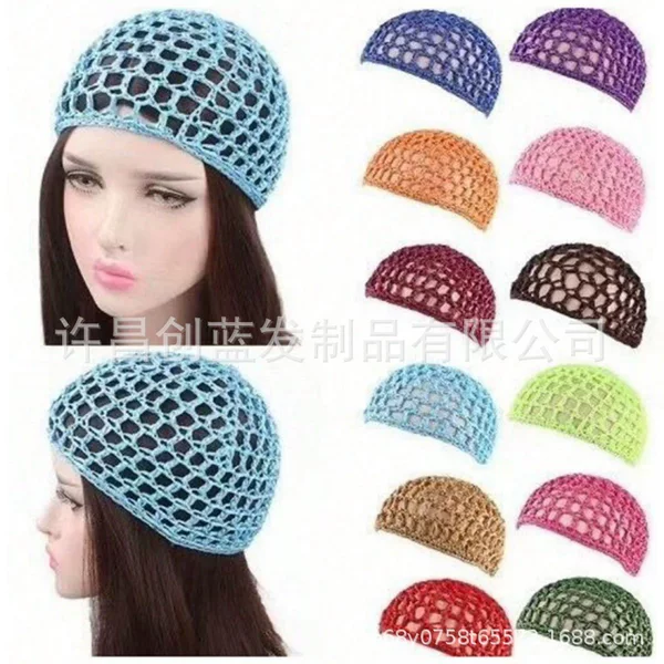 Women's Handmade Hair Net Head Net Wig Cap African Hollow Line Hat Colorful Flat Line Hair Cap