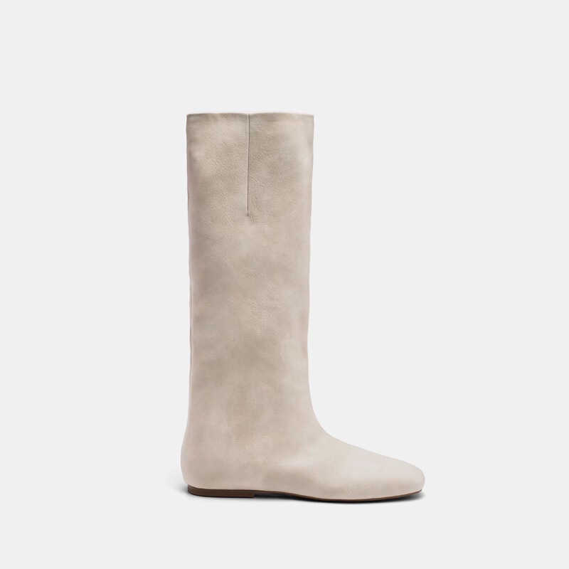 Inner Height-Increasing Round-Toe Boots for Women, Slimming Long Boots, French Retro Slouch Boots, Wide-Leg Knee-High Boots for Women