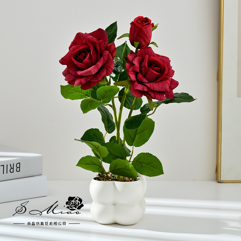 Transfronterizos 4 camellia pequeña imitación bonsai maceta flores falsas props de fotografía flores artificiales boda decoración del hogar adornos image 1