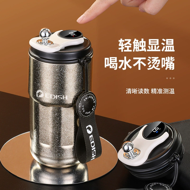 EDISHS Кружка из чистого титана One Drop of Water, двухслойная вакуумная титановая кружка с умным измерением температуры, стильная для мужчин и женщин
