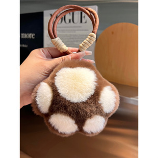 Cute Real Rex Rabbit Fur Bear Paw Car Keychain Pendant High-End Plush Ball Doll Doll School Bag Pendant