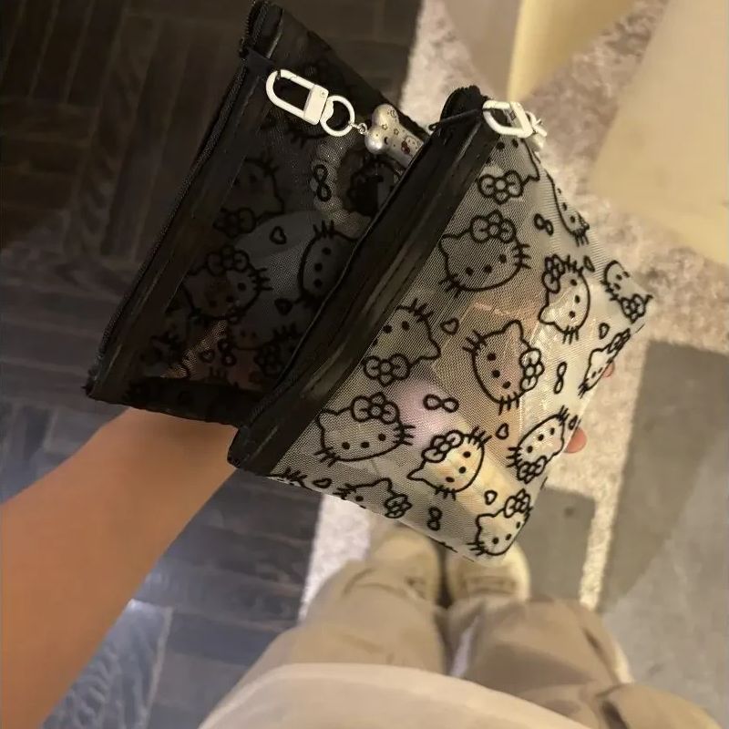 网纱kitty补妆包便携外出化妆包收纳旅行实用零钱包耳机包|undefined