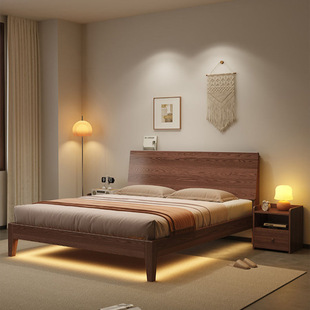Solid Wood Bed Modern Simple 1.2 Single Bed Frame Economical Factory Direct Sales Rental Home 1.5m Double Bed