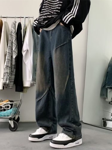Spring and Autumn Men's Black American Retro Wide Leg Straight Leg Loose Casual Long Pants for Summer