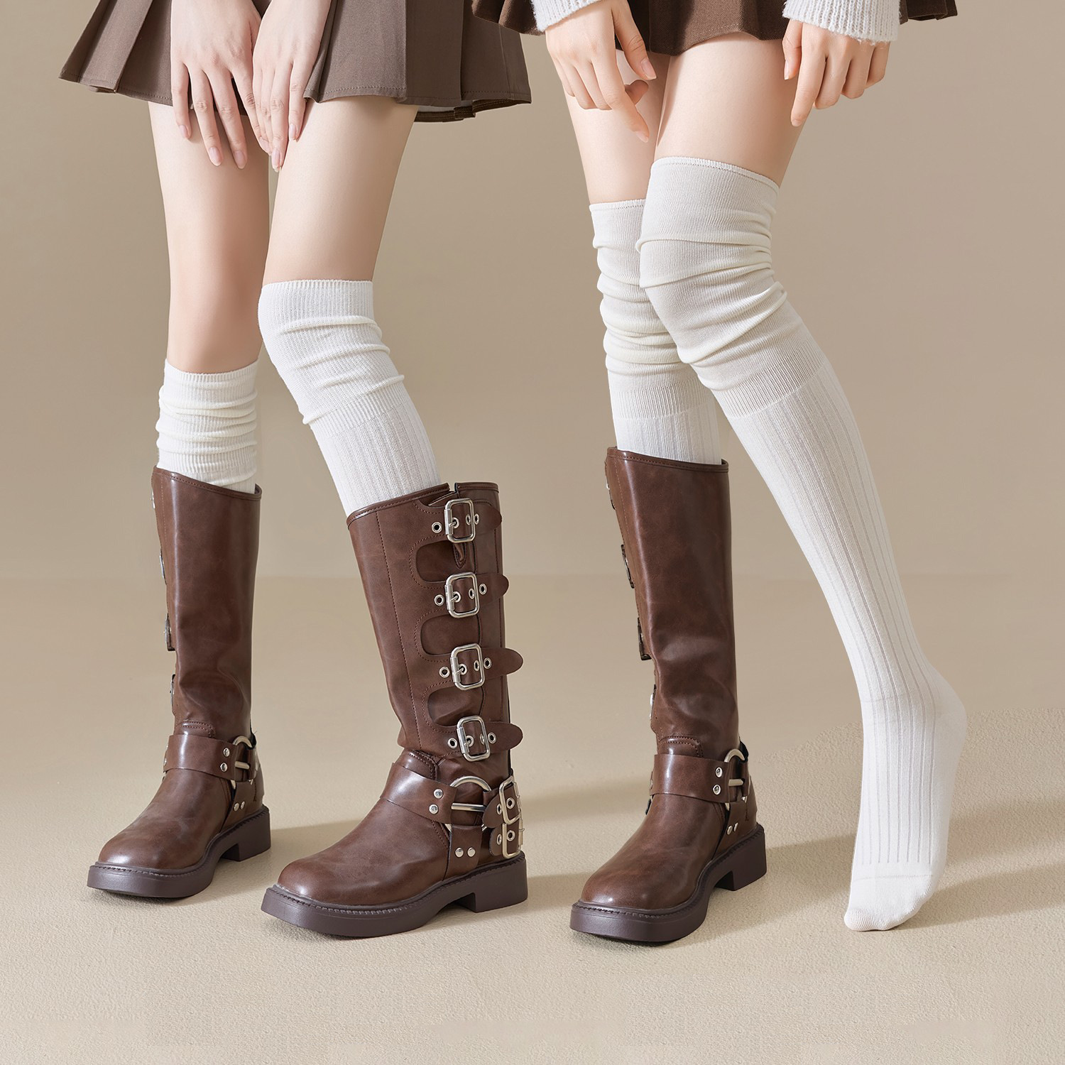 Botas largas sobre las rodillas, calcetines de primavera y verano, calcetines de pantorrilla delgada, botas japonesas de color sólido, calcetines de pila