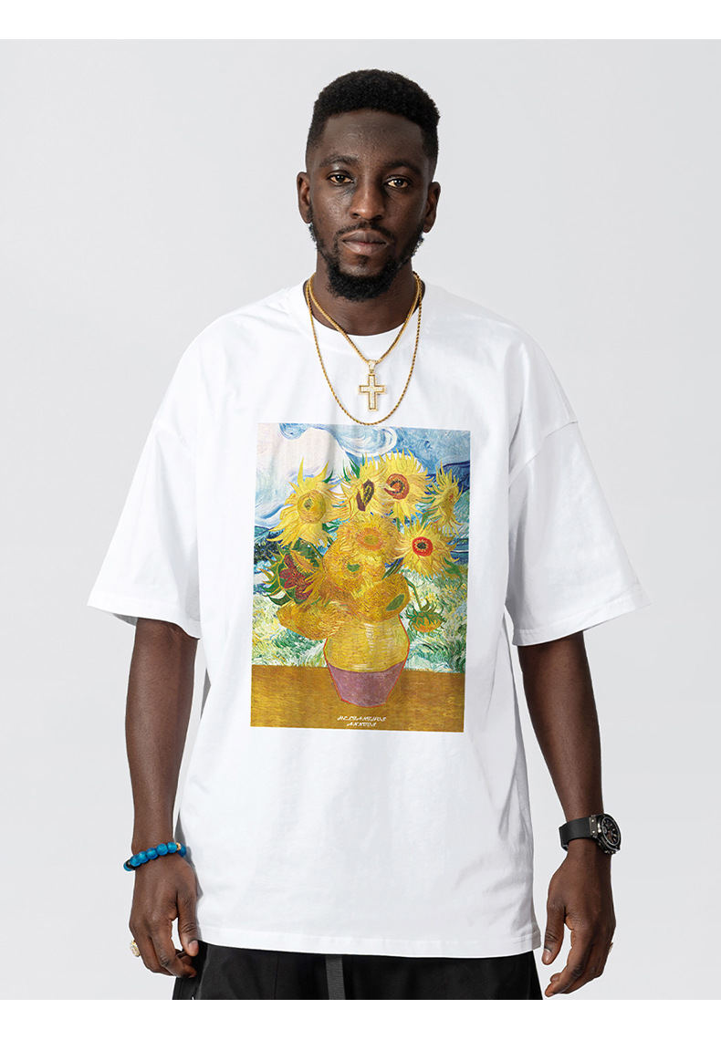 Mode américaine peinture à l'huile à manches courtes t-shirt hommes demi manches coton ample oversize Couple costume T-shirt_voghion.com