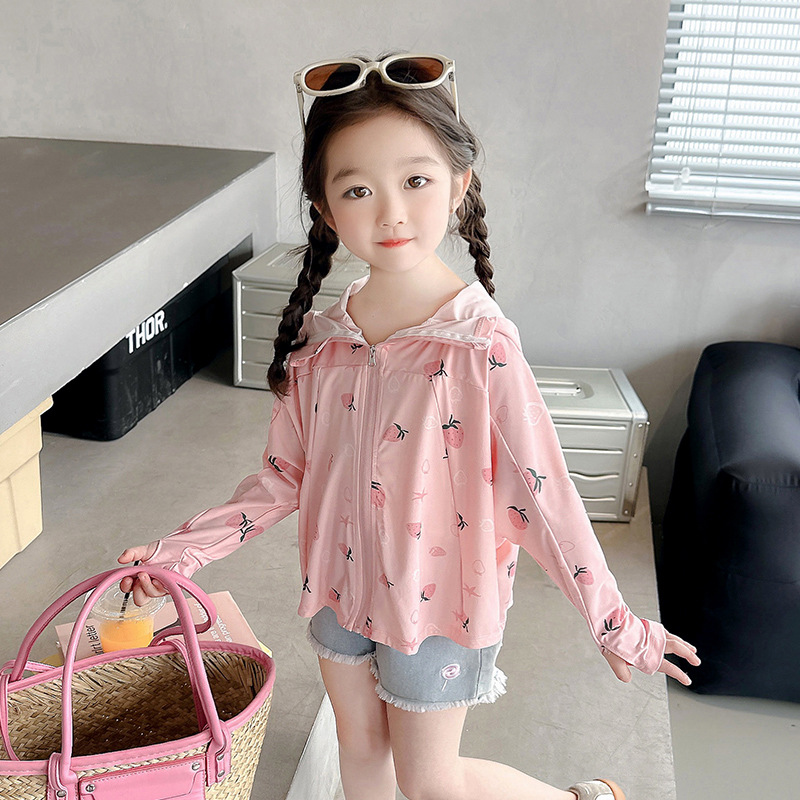 Children's Sun Protection Coat Summer Thin Skin Jacket Cape Beach 2024 New Girls Sun Protective Clothing Outerwear Baby Trendy