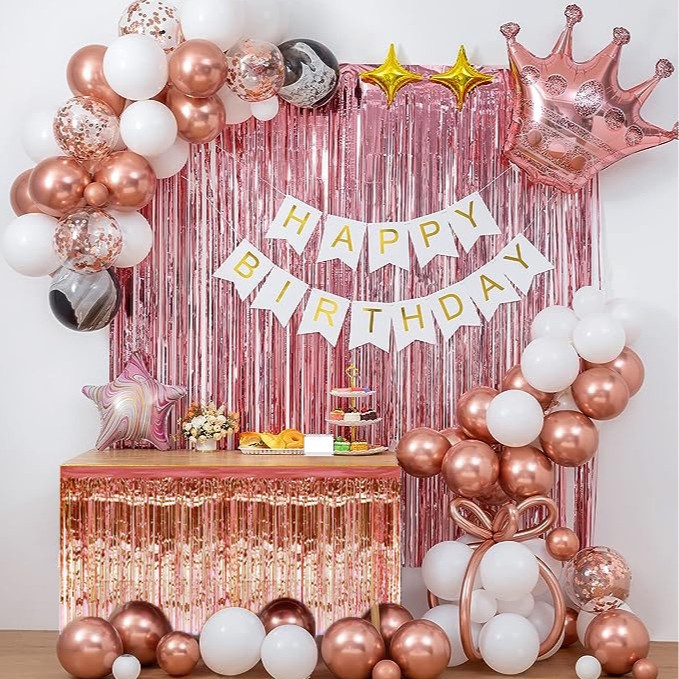 Decoración para fiestas, guirnalda dorada transfronteriza, juego de cortinas de globos, decoración para escenarios de cumpleaños