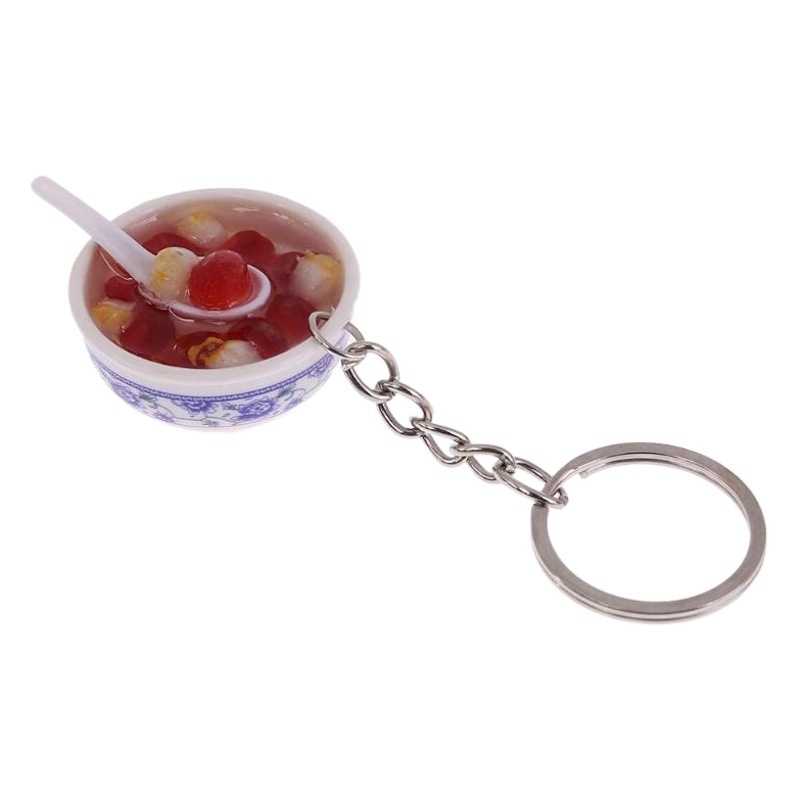 Estilo chino neto rojo simulación comida llavero tazón grande 4cm tazón modelo azul y blanco porcelana tazón fideos comida y juego props al por mayor