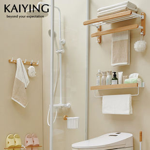 Cream Log Style Household Towel Rack Bathroom Punch-Free Bathroom Towel Rack Shelf Storage Rack Solid Wood