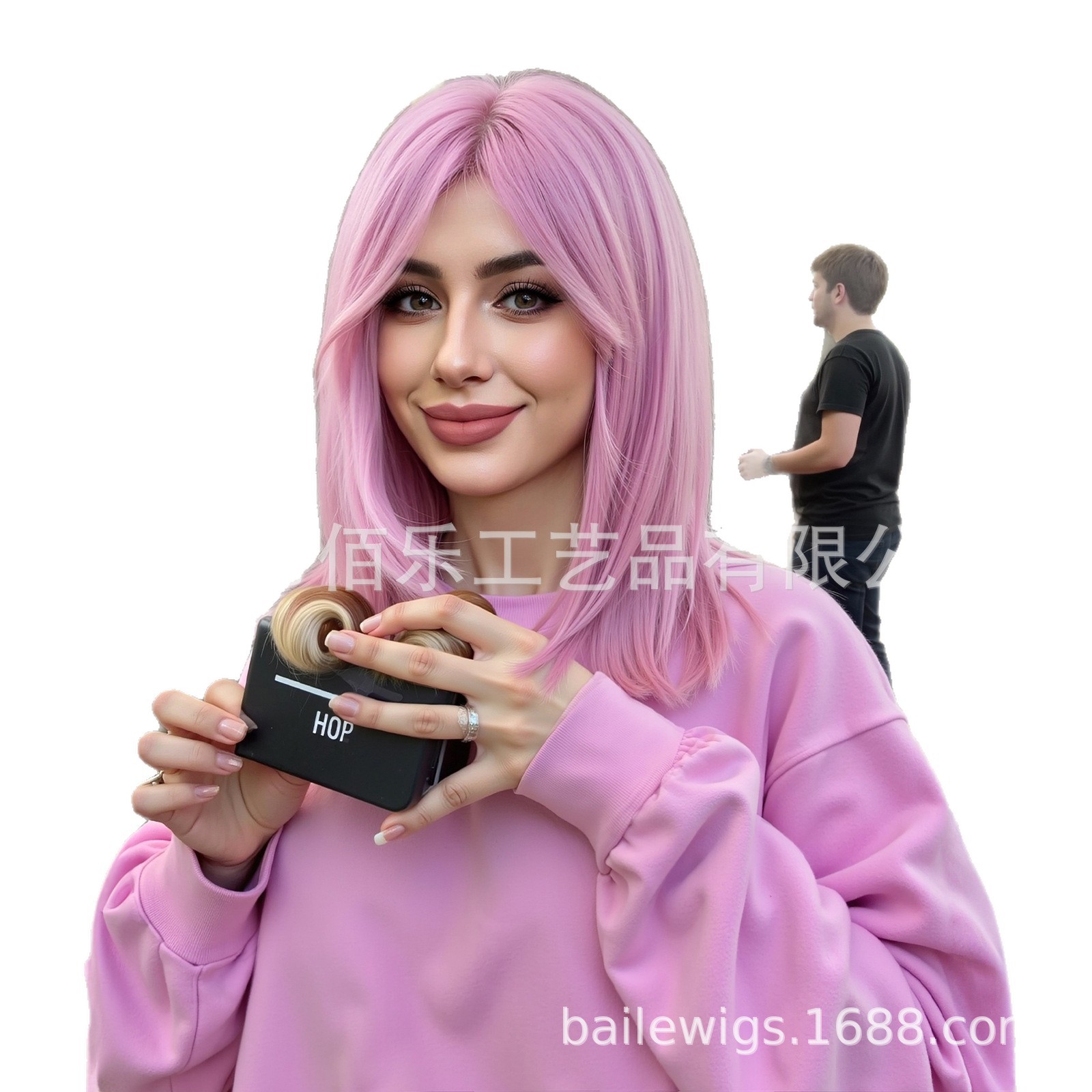 peluca rosa, peluca de ocho caracteres, peluca recta de 14 pulgadas, estilo de vacaciones, cos, pelucas de venta caliente en Europa y América