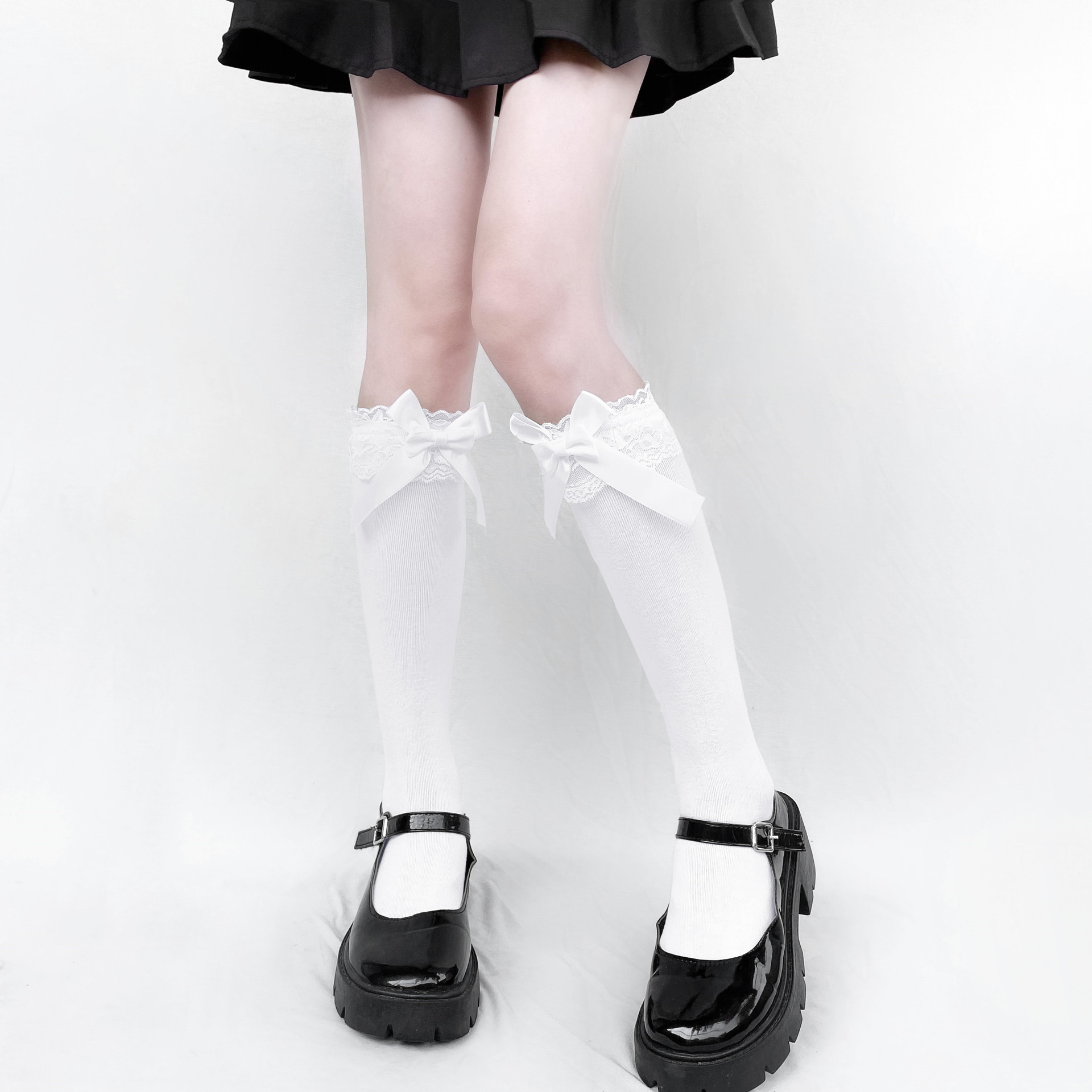 Japanese cute demi-season high boots with bow