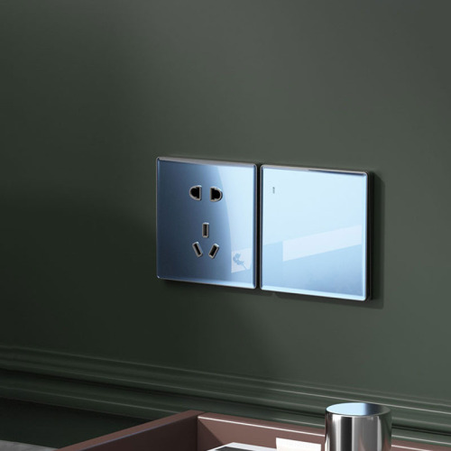 Ultra-thin blue tempered glass one-open dual-control switch 86 concealed two-three-plug five-hole wall socket switch wholesale