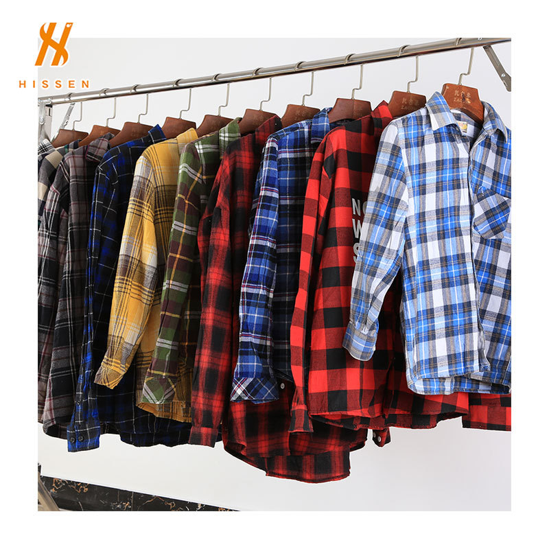 二手衣服厂家男士衬衫秋格衬衫used men plaid shirt出口多米尼加