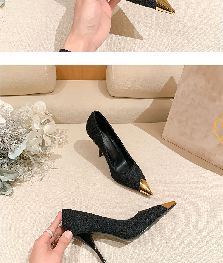Black Stiletto Heel Pumps Pointed Toe Genuine Leather Shoes_voghion.com