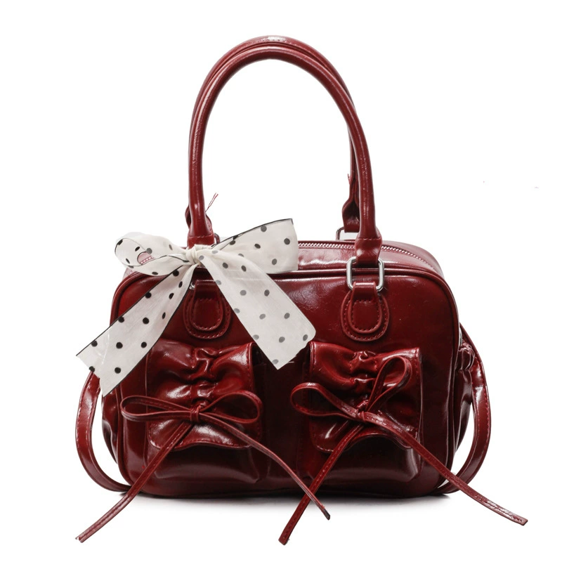 Backpack shoulder bag, small yet capacious bow-accented western-style handbag, multiple colors