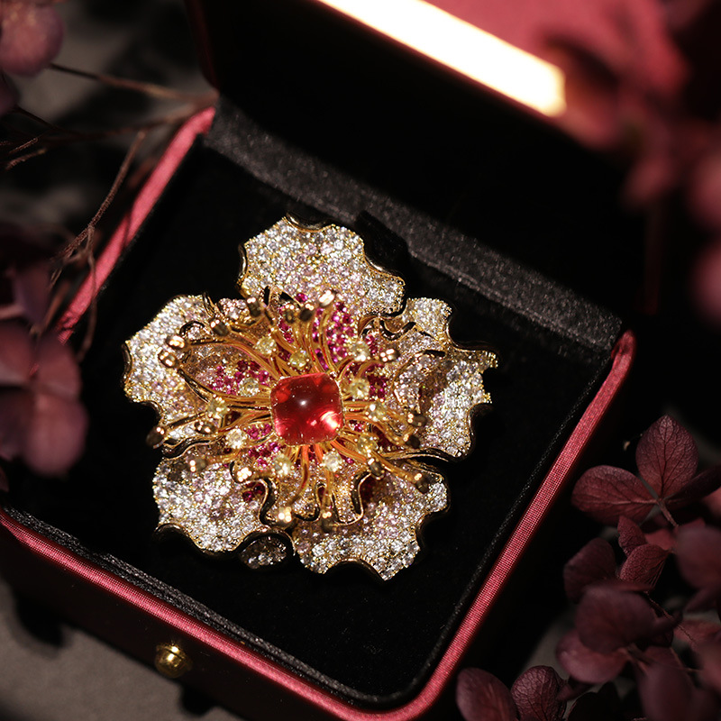 Heavy Industry Design Big Flower Brooch Original Court Style Flower Pin_voghion.com