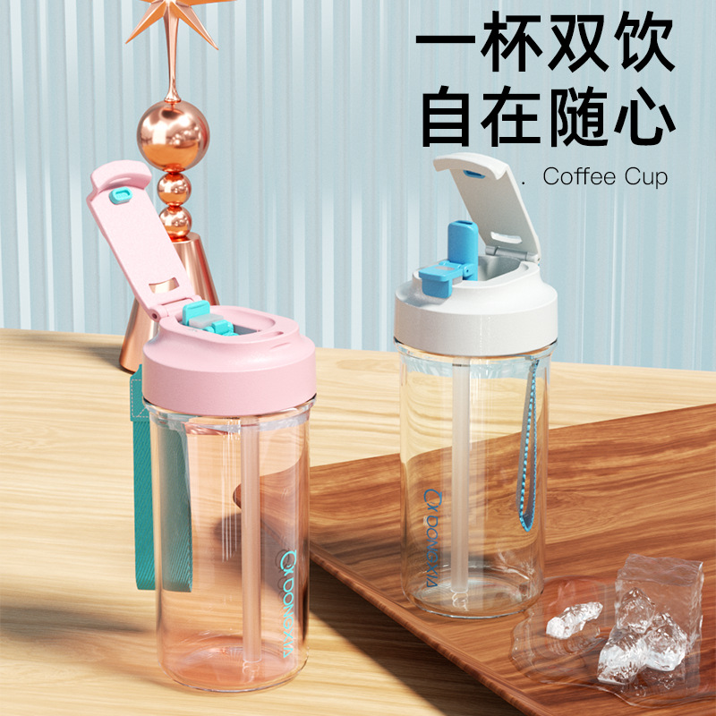 Taza de plástico de alta apariencia, con pajita y asa, para café y bebidas - Tendencia de verano image 5