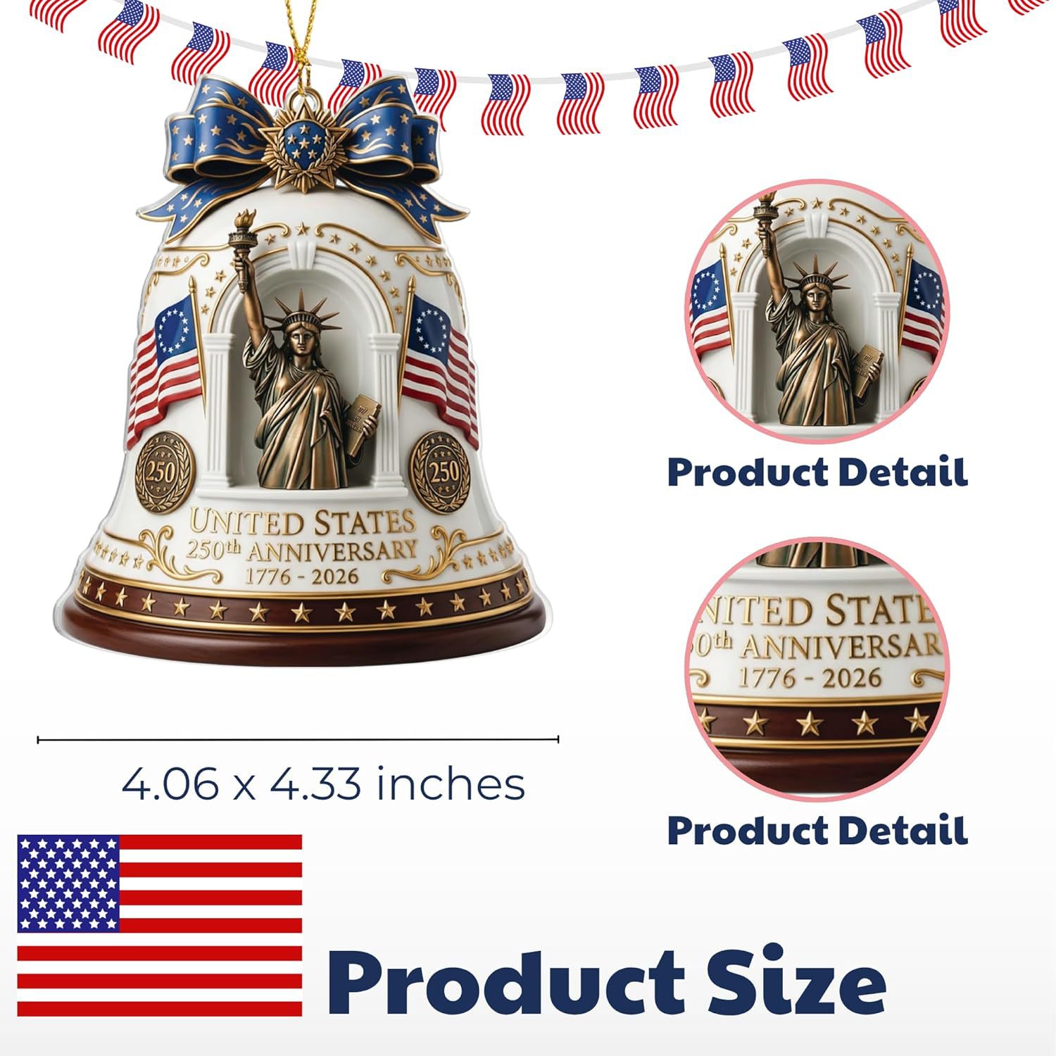 Decoración del 250 aniversario de la fundación de los Estados Unidos - Decoración del árbol de Navidad del Día de la Independencia de la Estatua de la Libertad 2D plana