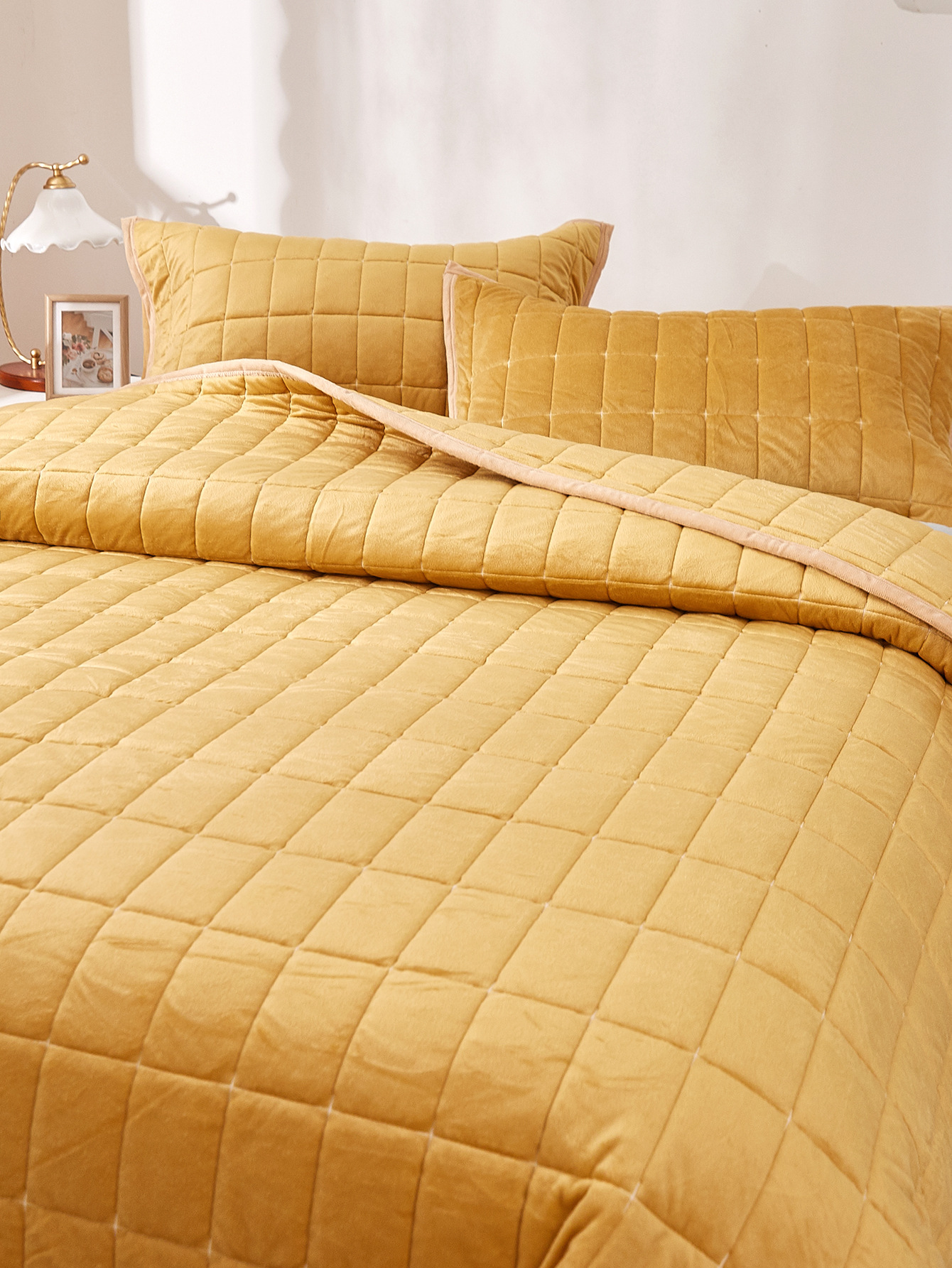 跨境专供美国亚马逊外贸家纺床上用品三件套超柔水晶绒绗缝被套件