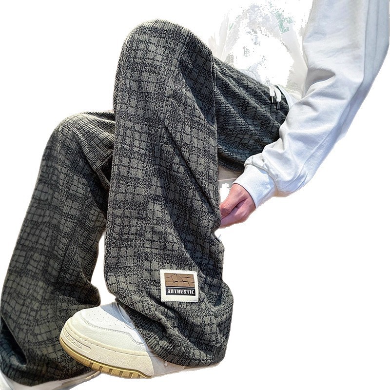Galería americana retro japonesa suelta pantalones a cuadros para mujeres super caliente primavera y otoño de piernas anchas tendencia recta pantalones casuales para hombres